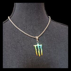 Monster  Logo Unisex  Stainless Steel Square Bead Link  Necklace